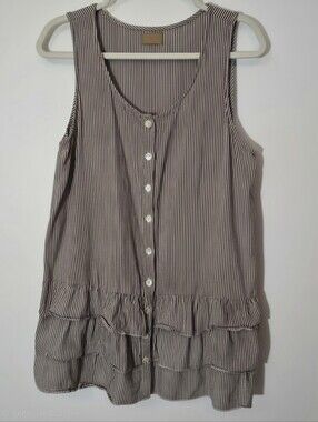 Tulip Clothing Colette Striped Ruffle Hem Tank Top-Black/White